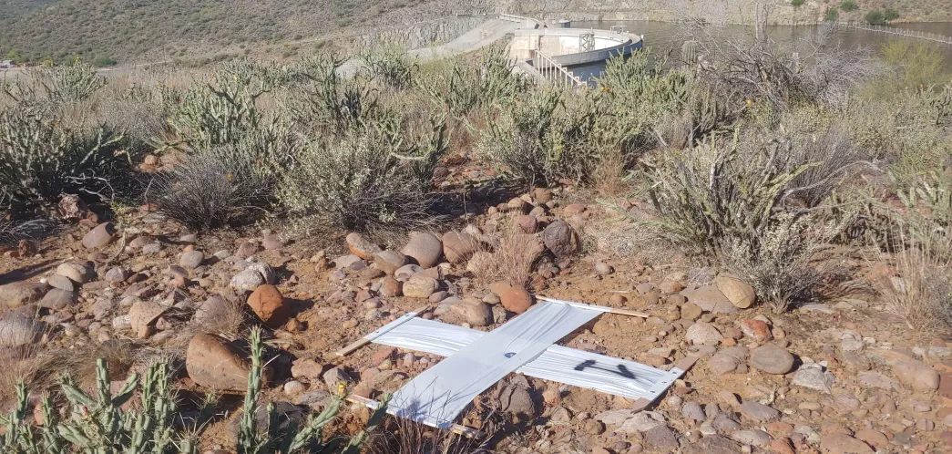 Aerial survey panel overlooking Mormon Flat Dam near Canyon Lake, Arizona